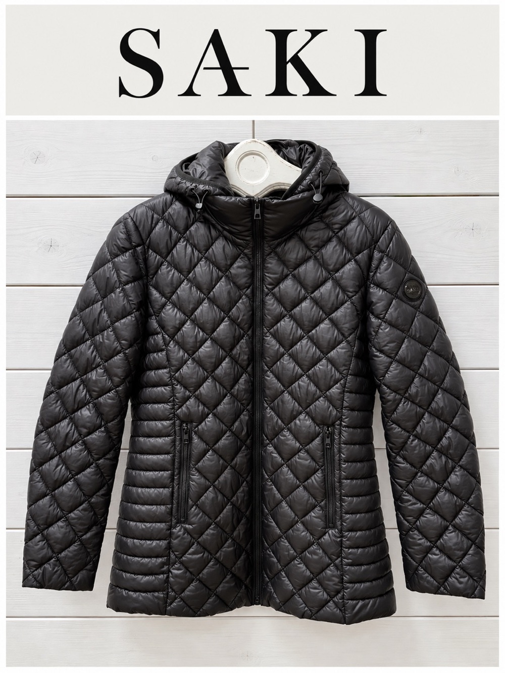 SAKI SWEDEN QUILTED PUFFER JACKET – BLACK – SIZE XL – REMOVABLE HOOD